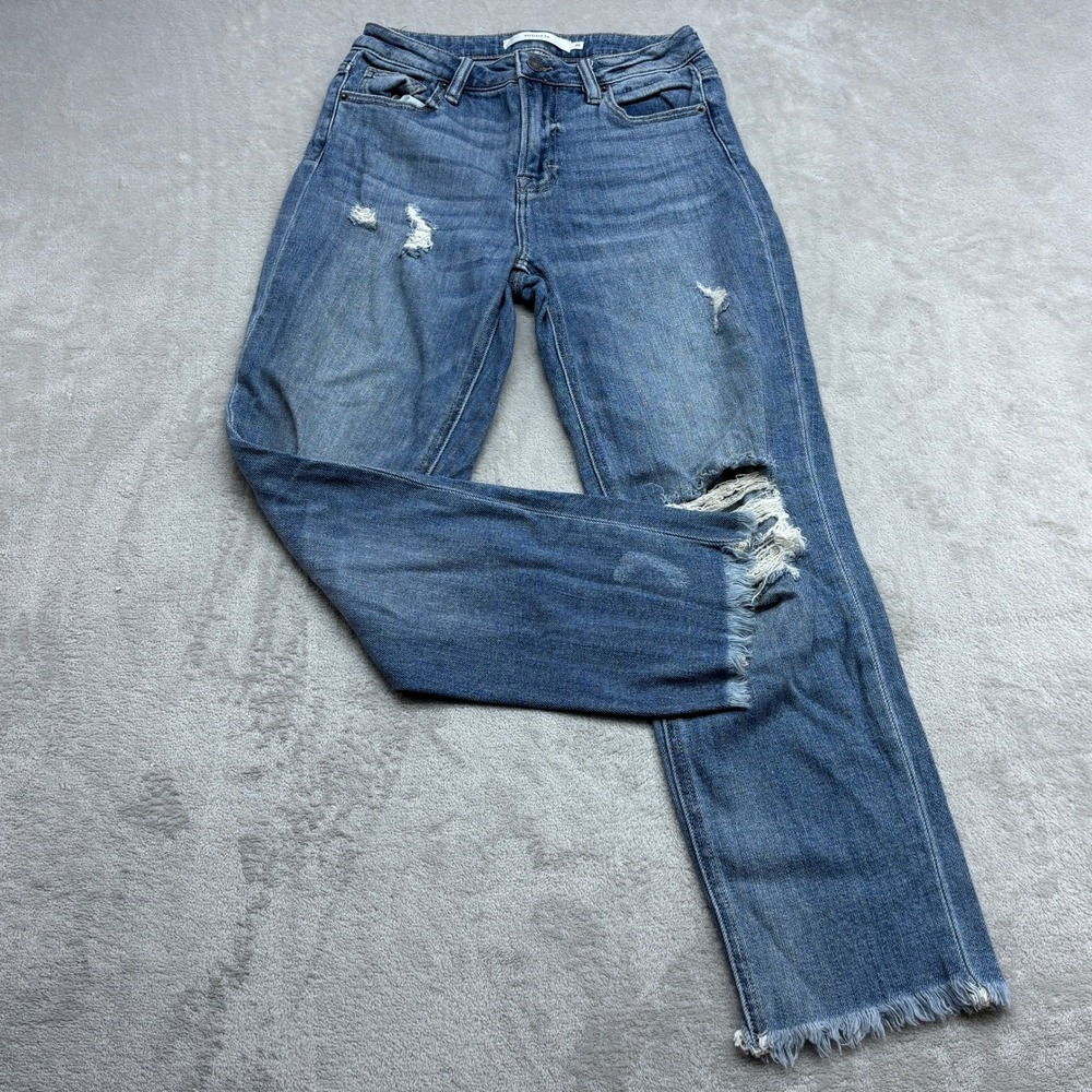 Hidden Jeans Straight Leg Pants Women 26 Blue Distressed Frayed Hem Boho Grunge